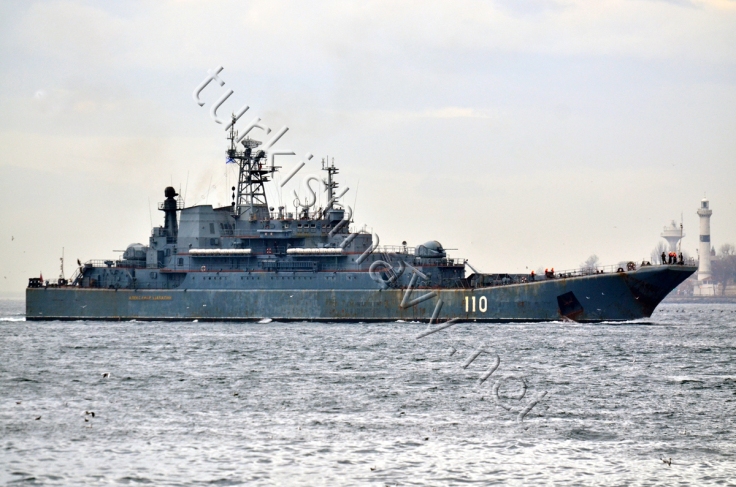 The Baltic Fleet warship Alexander Shabalin in one of her many passage through the Bosphorus in February 2013.