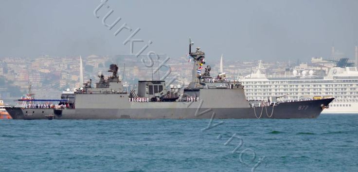 Korean KDX-2 class destroyer 977 Dae Jo Young docking at Istanbul port.