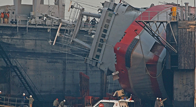 TCG Değirmendere capsized in the floating dry dock. Photo: TRTHaber.