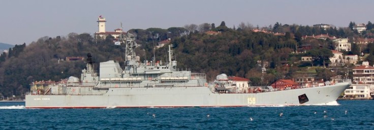 Russian warship Tsezar Kunikov making her southbound passage. Photo: Yörük Işık. 