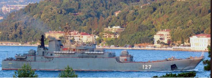Russian landing ship Minsk making her southbound passage. Photo: Yörük Işık.